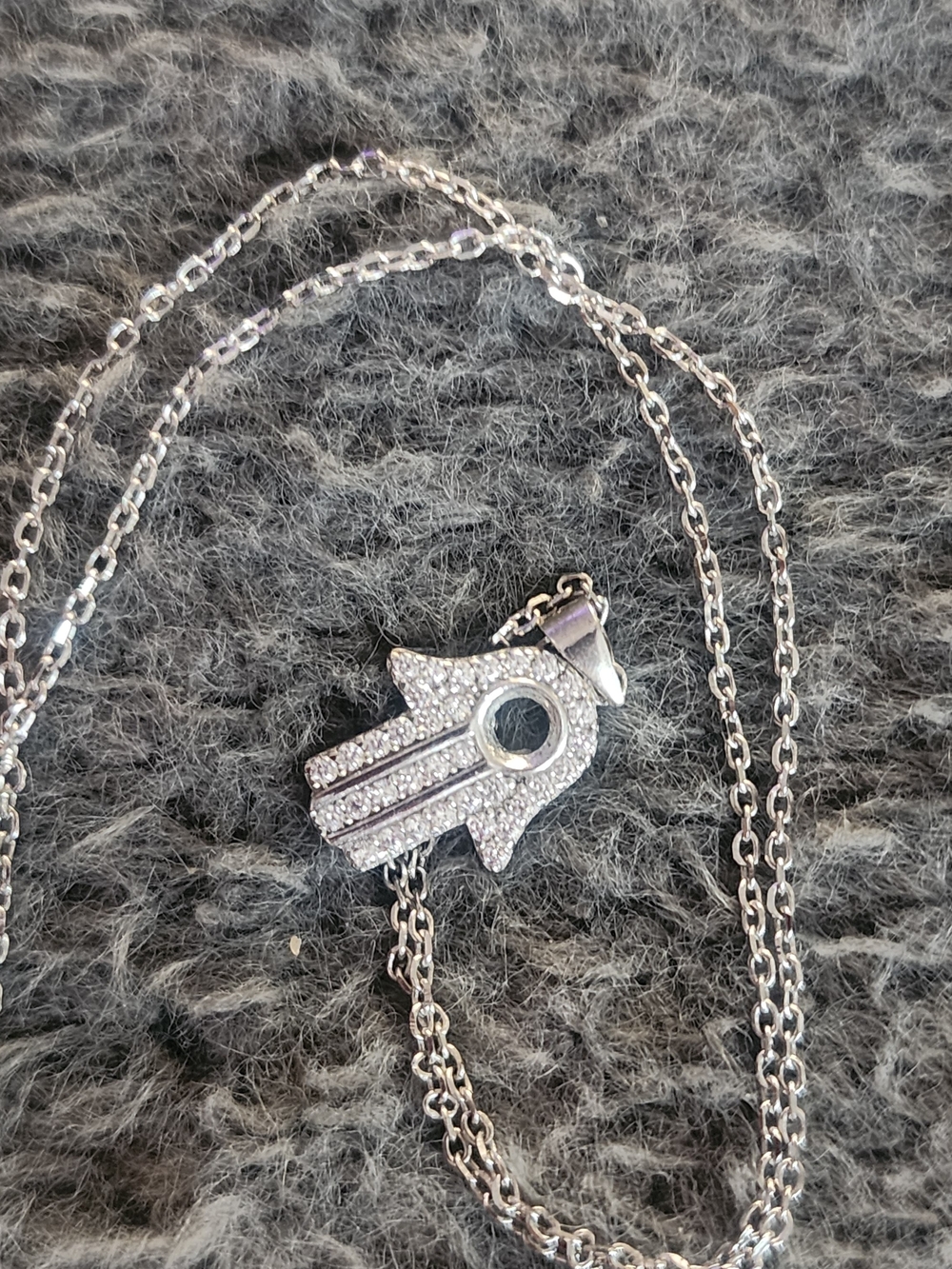 Macy's Silver Hamsa Hand Pendant Necklace with Clear Stones **NOT STERLING SILVR